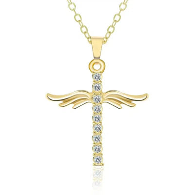 Simple Cross Diamond Angel Wings Pendant-1