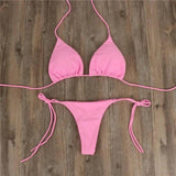 Solid color bikini-Pink-6