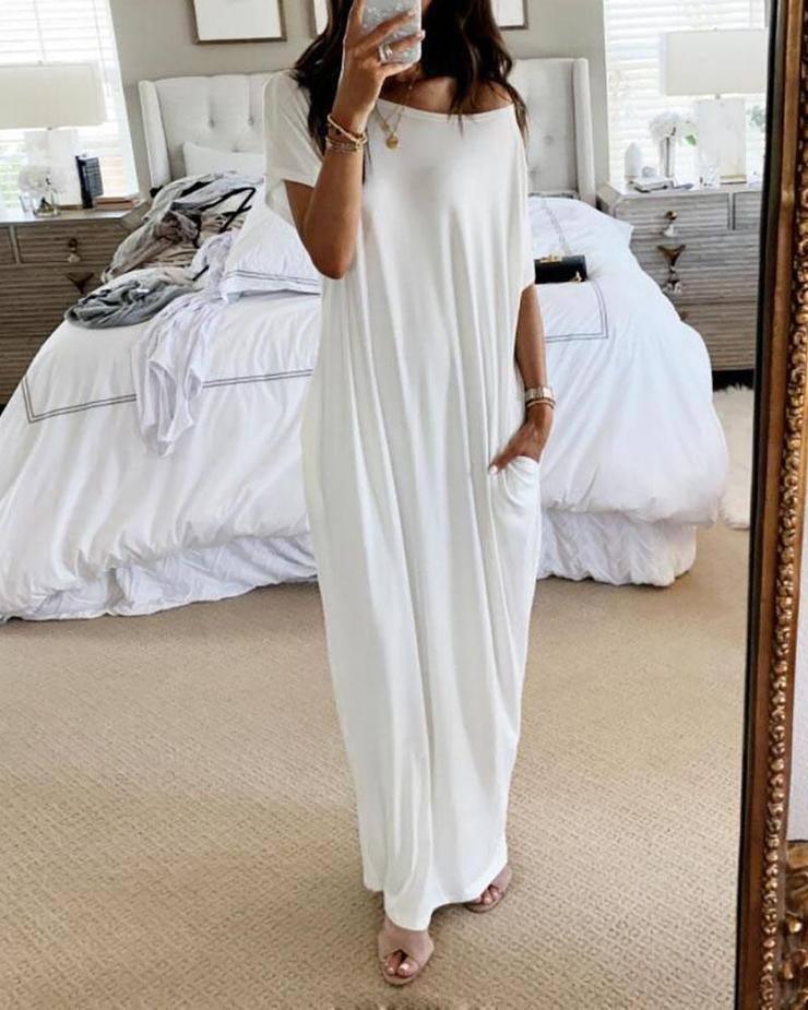 Solid Color Homewear Long Dress-10