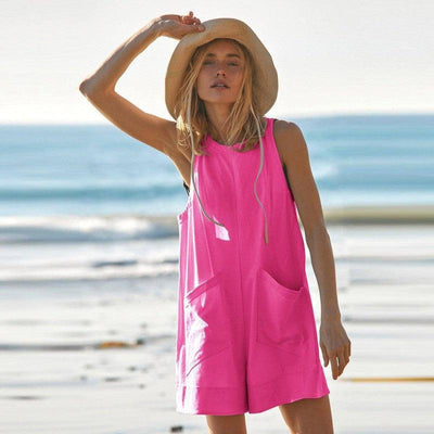 Solid Color Loose Jumpsuit With Pockets Fashion Summer Pink / L-Pink-1