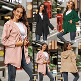 Solid color mid-length hooded trench coat-1