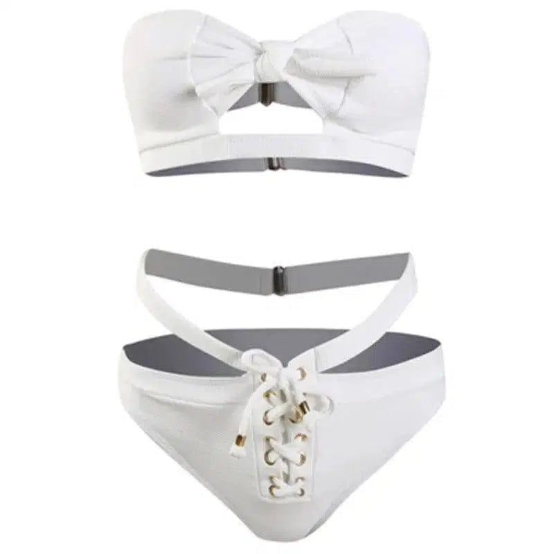 Solid Color Split Three-point Bikini-White-1