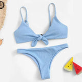 Solid color triangle split sexy bikini-SkyBlue-7