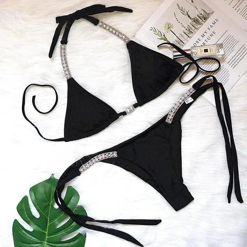 Solid strapless bikini-Black-4