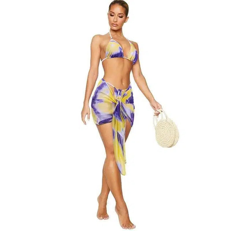 Split Swimsuit Women's Bikin Three-piece Swimwear-Purple-4