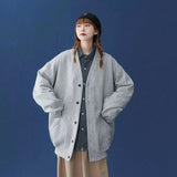 Oversized Fleece Jacket with Button Closure-Grey-2