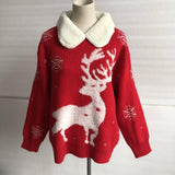 Stitched Lapel Long-sleeved Christmas Themed Sweater-4