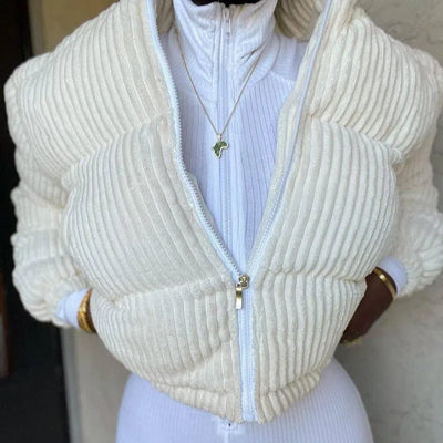 Striped Turtleneck Long Sleeve Cardigan Pocket Slim Fashion-3