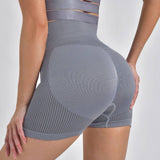 Striped Yoga Shorts High Waist Hip-lifting Tight Pants For-Grey-9