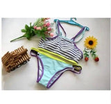 Stripped High Neck Patchwork Bikini Set Swimsuit Bathing-2