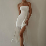 Summer Chic: New Tassel Sexy Strapless Split Dress for Women-1