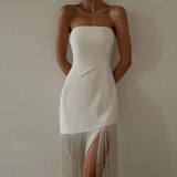 Summer Chic: New Tassel Strapless Split Dress for Women-3