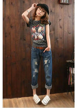 Summer new version of Korean women's large size loose BF-dark blue-2