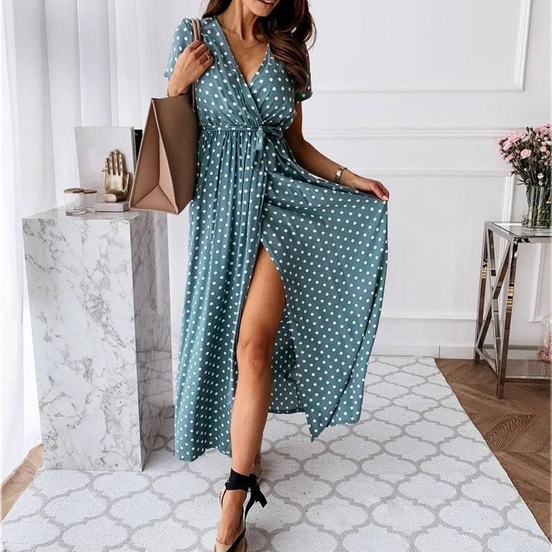 Summer Sexy Polka Dot Casual Dresses-Blue-8