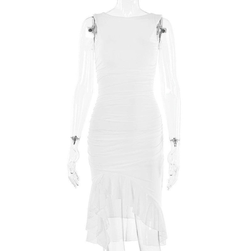 Summer Slim Skinny Sleeveless Dress For Women Fashion Party-White-13