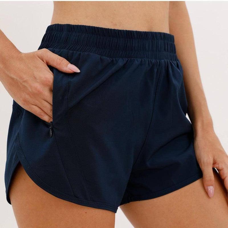 Summer Sports Shorts With Zipper Pockets Breathable Loose-Navy Blue-12