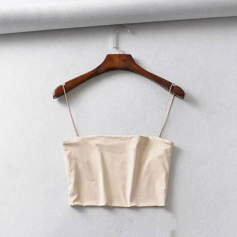 Summer Women's Crop Top Sexy Elastic Cotton Camis sleeveless-Beige-7