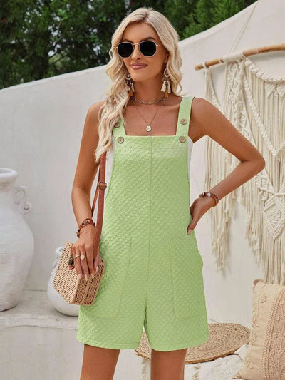 Sweet Waffle Jumpsuit Girls Summer Sleeveless Button Design Straight Solid Color Overalls Fashion Womens Clothing-8