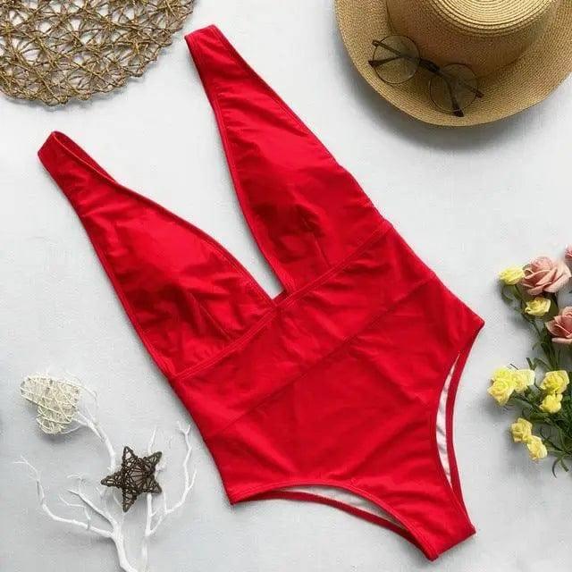 Swimsuit Women's Sexy One-piece One-piece Brazilian Bikini-Red-4