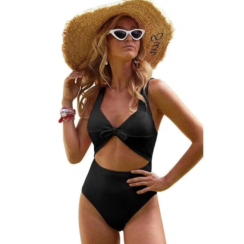 Swimwear Women Bathing Suit Bikini Summer One Piece-Black-4