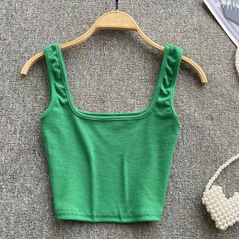 Tank Top Women Backless Y2k Top Slim Fit Bottoming-green-14