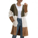 Three Color Female Splicing Wool Cardigan Coat-ArmyGreen-2