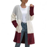 Three Color Female Splicing Wool Cardigan Coat-Winered-3