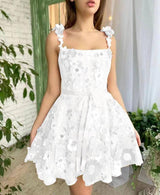 Three-dimensional Flower Embroidery Dress Summer Fashion-White-6