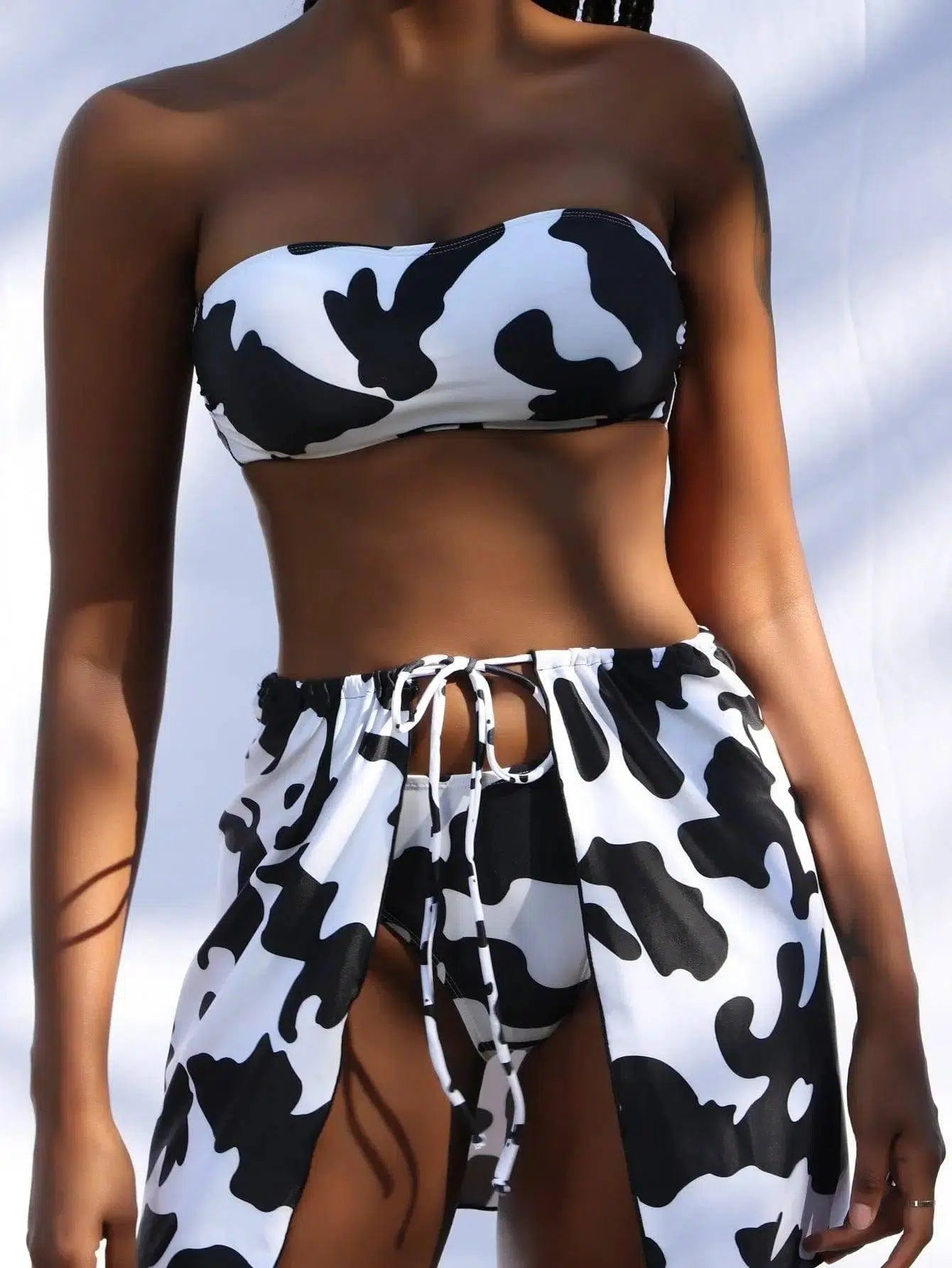 Three-piece Swimsuit Cow Pattern Tube Top-1