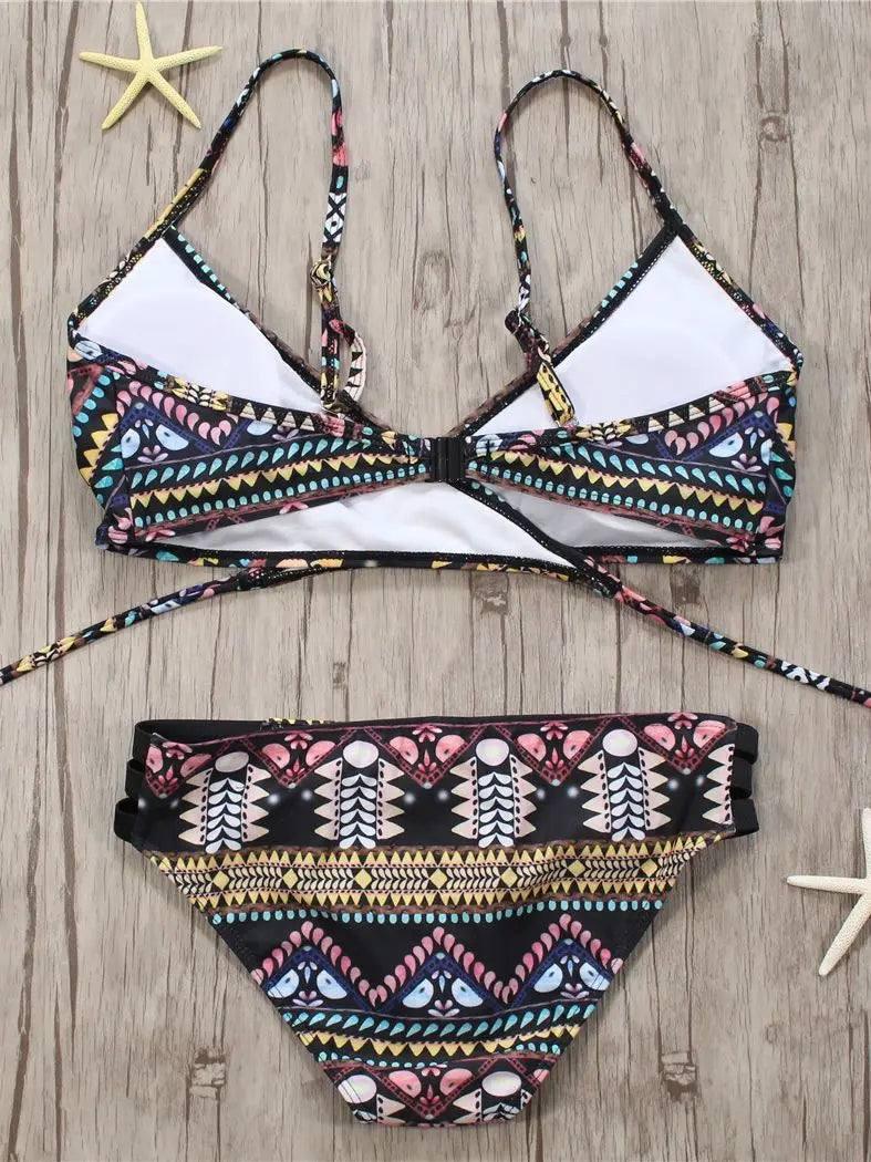 Bandage Aztec Biquini String Strappy Swim Wear Bathing Suit Swimsuit Beachwear Swimwear Women Brazilian Bikini-5