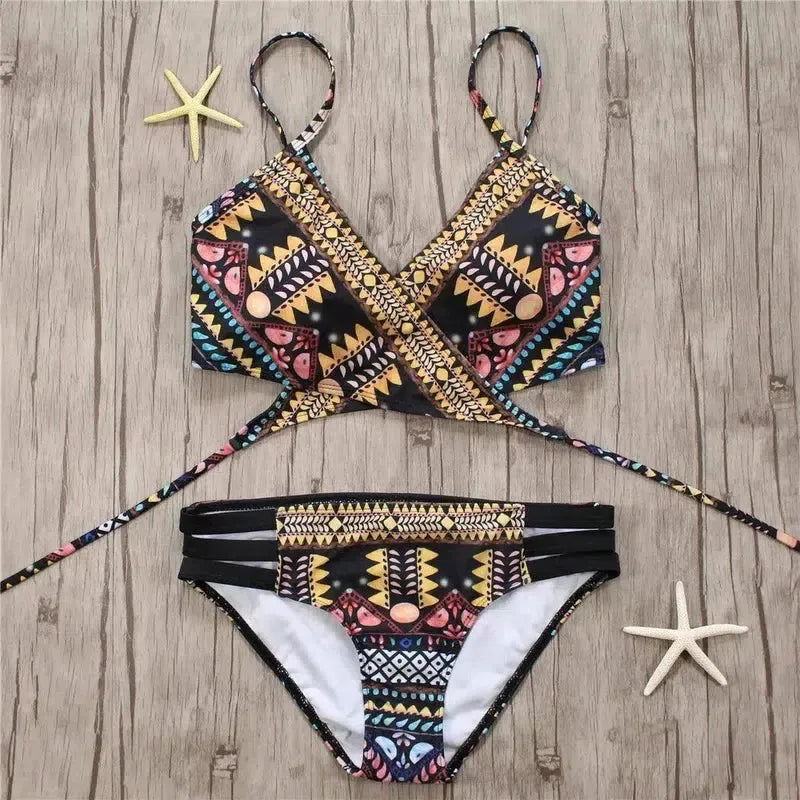 Bandage Aztec Biquini String Strappy Swim Wear Bathing Suit Swimsuit Beachwear Swimwear Women Brazilian Bikini-as picture-7