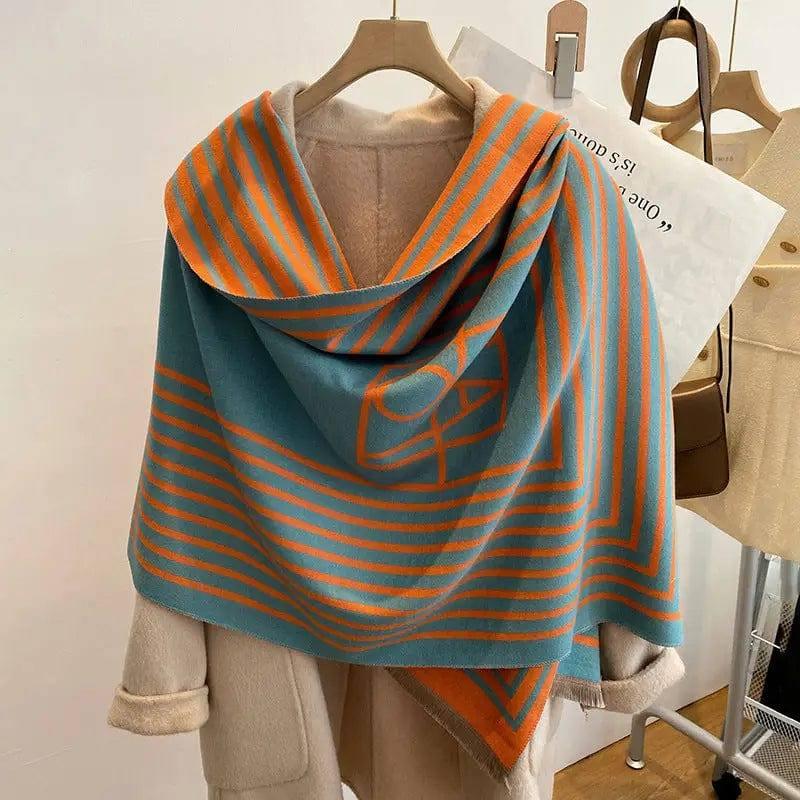 Two-color Cashmere Thickened Scarf Air Conditioner Shawl-Orange-7