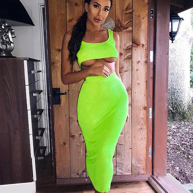 Two-piece hot skirt-Fluorescent green-18