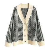 LOVEMI - Lovemi - V Neck Diamond Striped Lazy Style Literary Knit