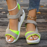 Velcro-design Sports Sandals Summer Color-blocked Wedges-Green-3