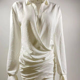 White Long-sleeved V-neck Shirt INS Fashion Linen Short-5