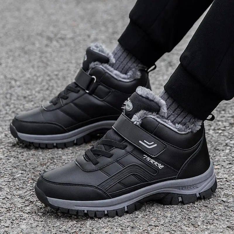 Winter Boots Women Men Warm Plush Velcro Snow Boots Climbing-Black-8