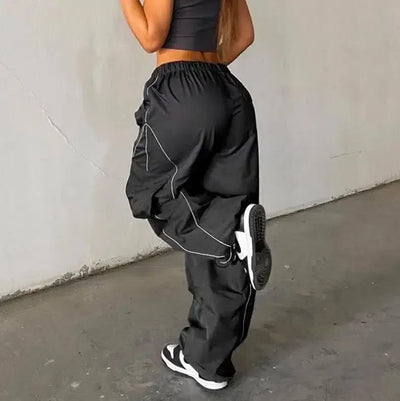 Women Baggy Low Waist Drawstring Cargo Pants Oversize Casual-4