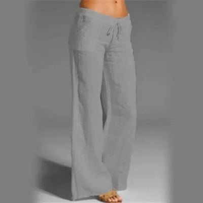 Women Cotton Linen Pants Vintage Wide Leg Pants Palazzo 06 / S-02-7