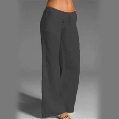 Women Cotton Linen Pants Vintage Wide Leg Pants Palazzo 06 / S-03-8