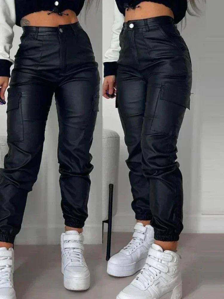 Women Elegant Harajuku Streetwear Black Cargo Pants Black / L-2