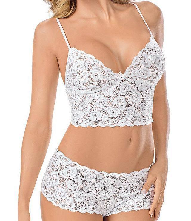 women lingerie suit lingerie slim wear lace-White-4