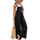 Women Long Bib Pants Overalls Casual Loose Rompers Jumpsuits With Pockets-Black-12