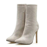 Women Pointed Toe Heeled Boots-Beige-4