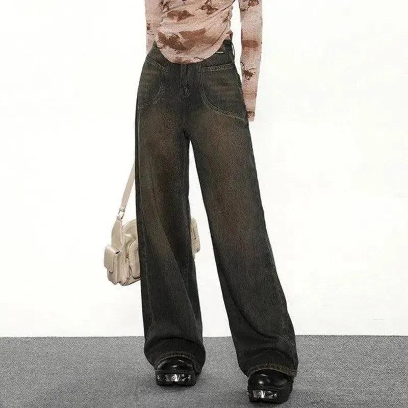 Women's American Vintage Waste Soil Loose Wide Leg Pants-Dark Normal Edition-4