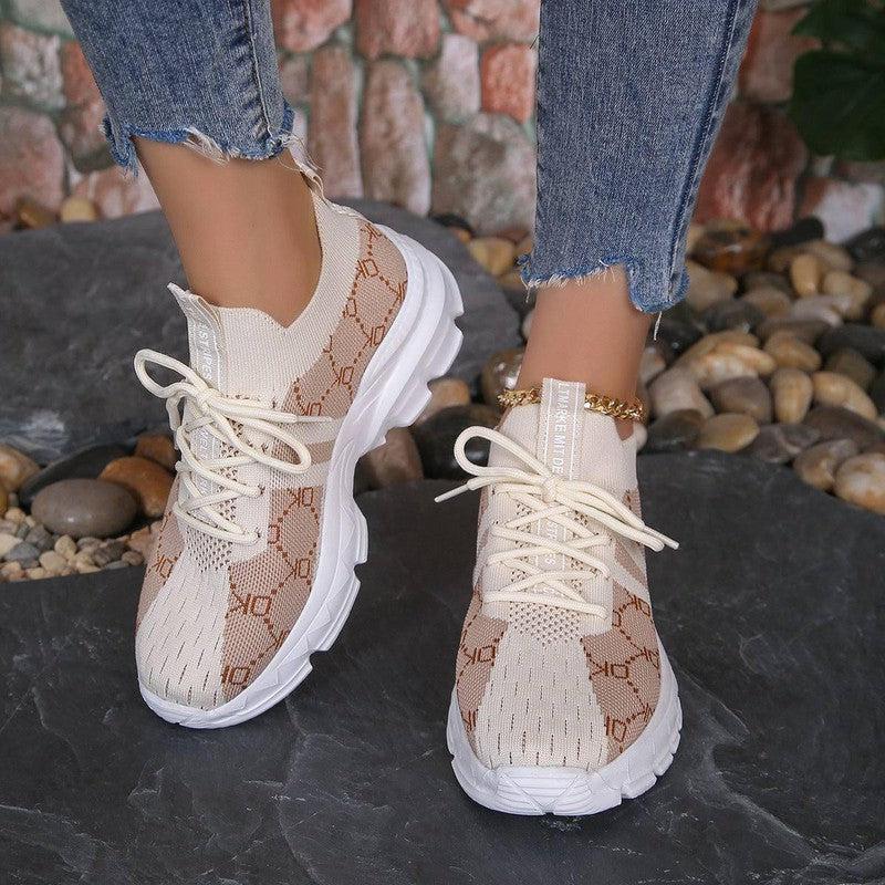 Women's Breathable Canvas Sneakers Lace Up Flat Shoes Fashion Casual Lightweight Running Sports Shoes-2