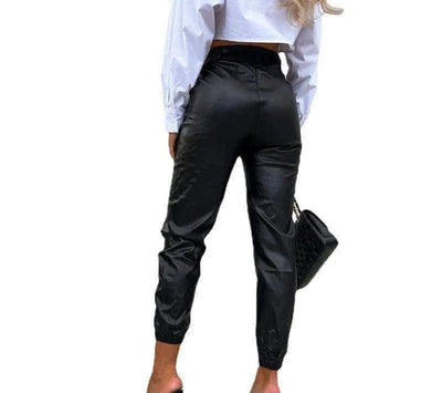 Women's Casual PU Length Leather Pants-5