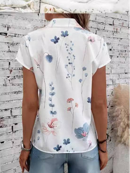 Women's Casual Stand Collar Short-sleeved Digital Printed-4