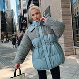 Women's Cotton-padded Coat Stitching Lamb Wool Waist-Blue Gray-8