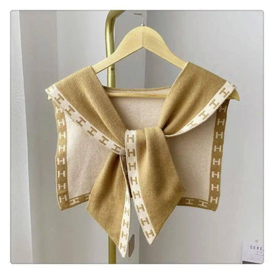 Women's Fashion Knitted Shawl With Neck Scarf-Khaki-8